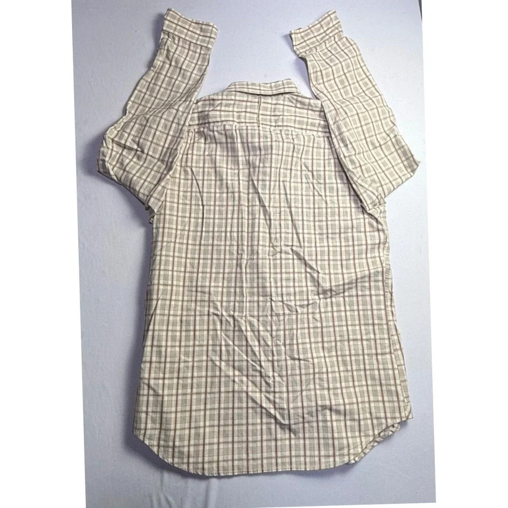 Banana Republic Mens Classic Fit Plaid Button Down Shirt Tan Cotton Size M-2342